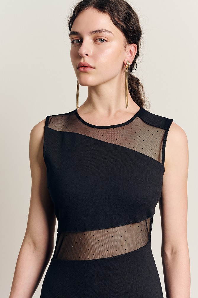 Midi dress with sheer cut out