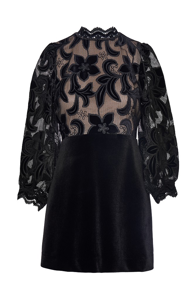 Μίνι βελούδινο διάτρητο φόρεμα