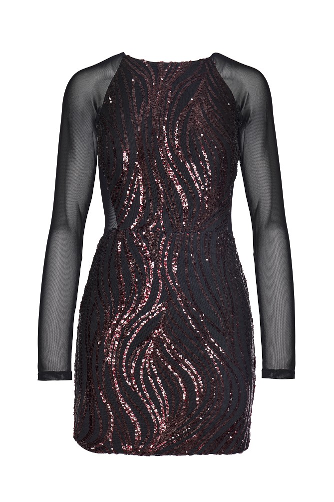 Mini sequined dress with long sleeves and sheer - Gold label
