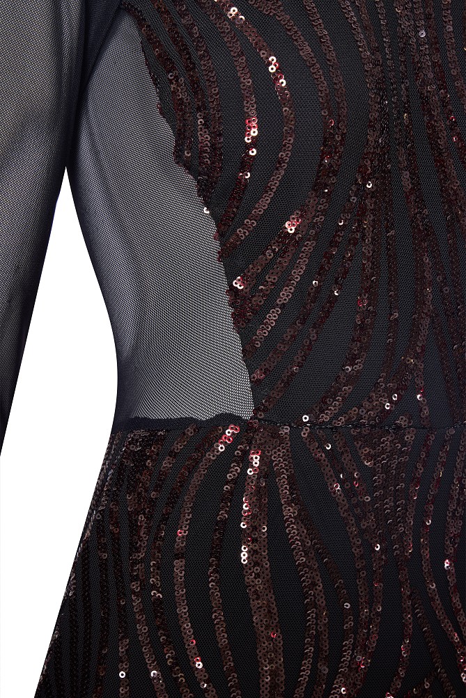 Mini sequined dress with long sleeves and sheer - Gold label