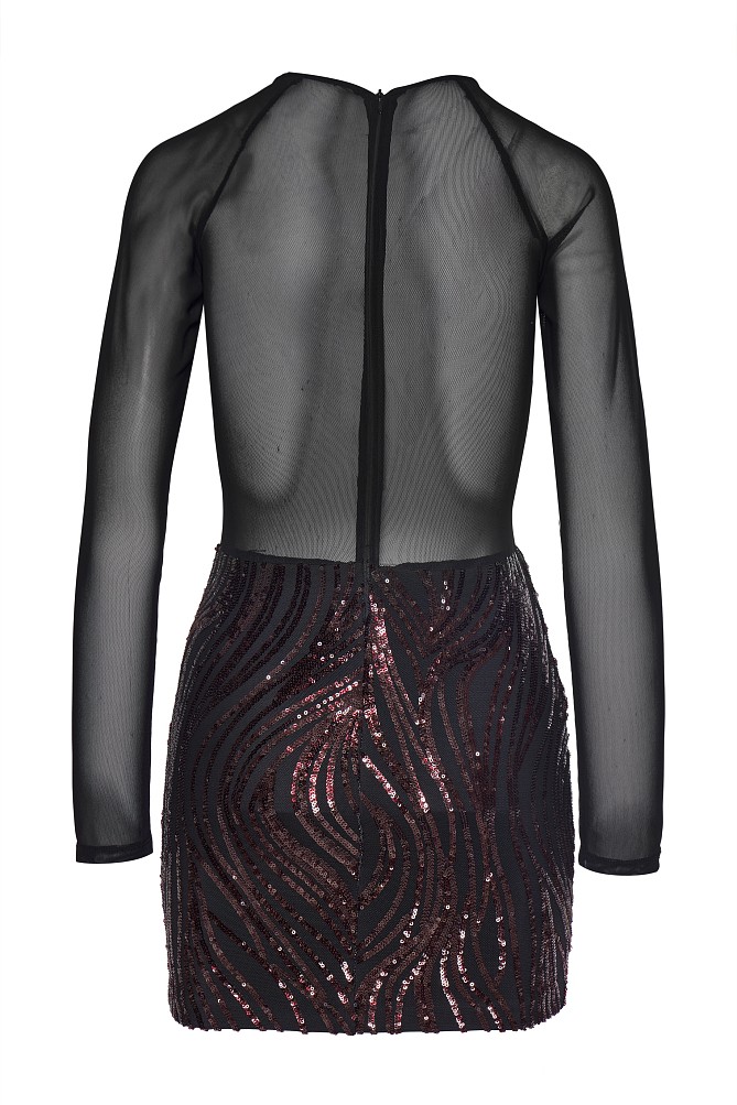 Mini sequined dress with long sleeves and sheer - Gold label