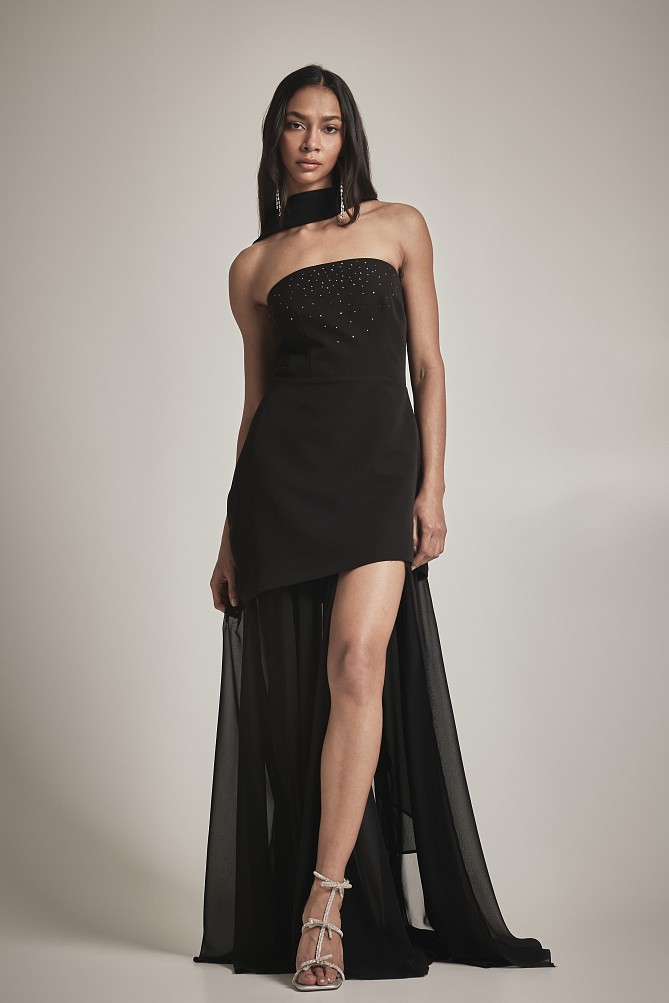 Maxi strapless dress with sheer - Gold label