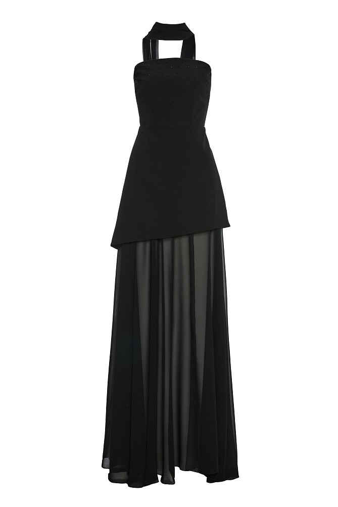 Maxi strapless dress with sheer - Gold label