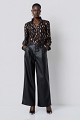 Animal-print blouse with lace and shoulder pads