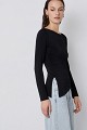 Asymmetric long-sleeve blouse
