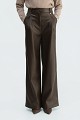 Pantaloni wide leg cu aspect de piele și pliuri