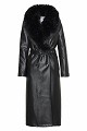 Leather-look long coat with faux fur