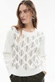 Knitted sweater with textured pattern and rhinestones