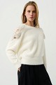 Sweater with bow and rhinestone embellished sleeves