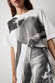 Oversized printed T-shirt with rhinestones