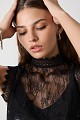Printed satin top with lace detailing