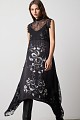 Asymmetrical midi printed dress with lace detailing