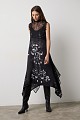 Asymmetrical midi printed dress with lace detailing
