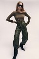 Leather-look barrel-leg trousers