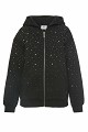 Hooded sweatshirt cardigan with rhinestone embellishments