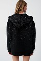 Hooded sweatshirt cardigan with rhinestone embellishments