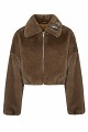 Cropped bomber jacket with decorative pins on the collar