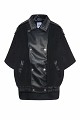 Cape with a combination of leather-look and wool fabric