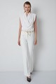 High-waisted flared trousers with belt
