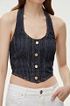 Denim bustier with bejeweled buttons