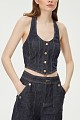 Denim bustier with bejeweled buttons