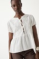 Embroidered blouse with short sleeves and self tie