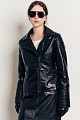 Leather look croco jacket with fur collar