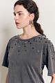 Short sleeves top with applique rhinestones