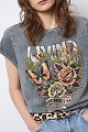 T-shirt with print and rhinestones