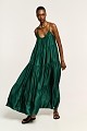 Maxi satin-look dress with ruffles