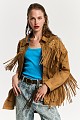 Suede overshirt with fringes and beads