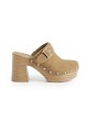 Suede clogs with heel