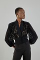 Tailored-waist long sleeves blouse with lace