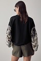 Sweater with printed satin sleeves